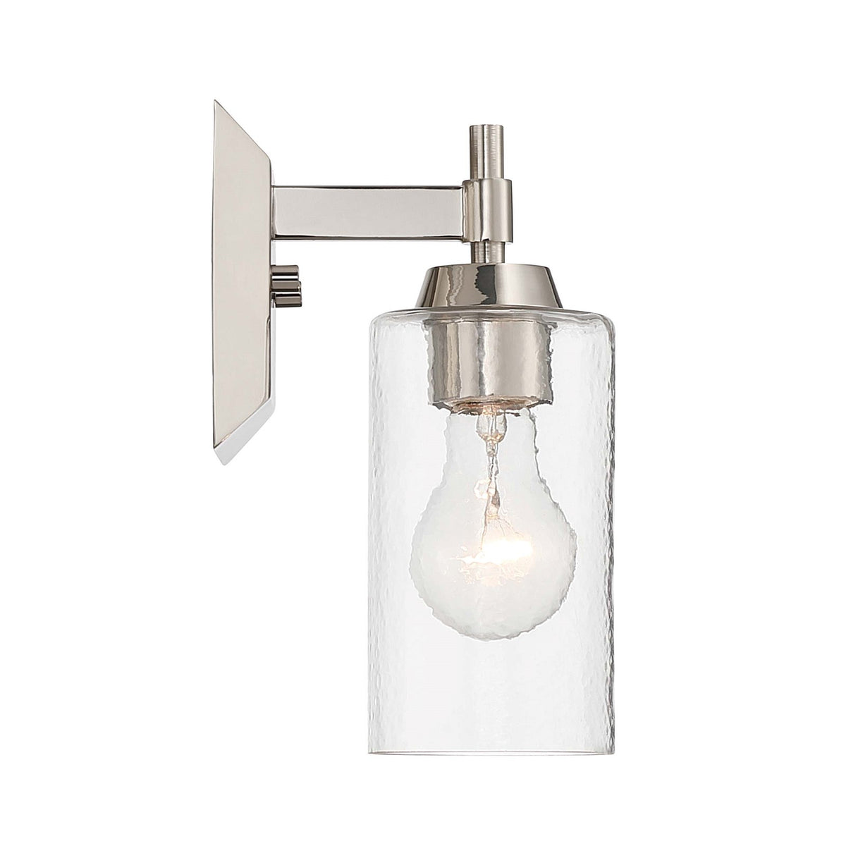 Golden Lighting Brilia 1-Light Wall Sconce | Transitional Polished Nickel and Hammered Water Glass | Bathroom & Hallway | Model 5189-WSC PN-HWG