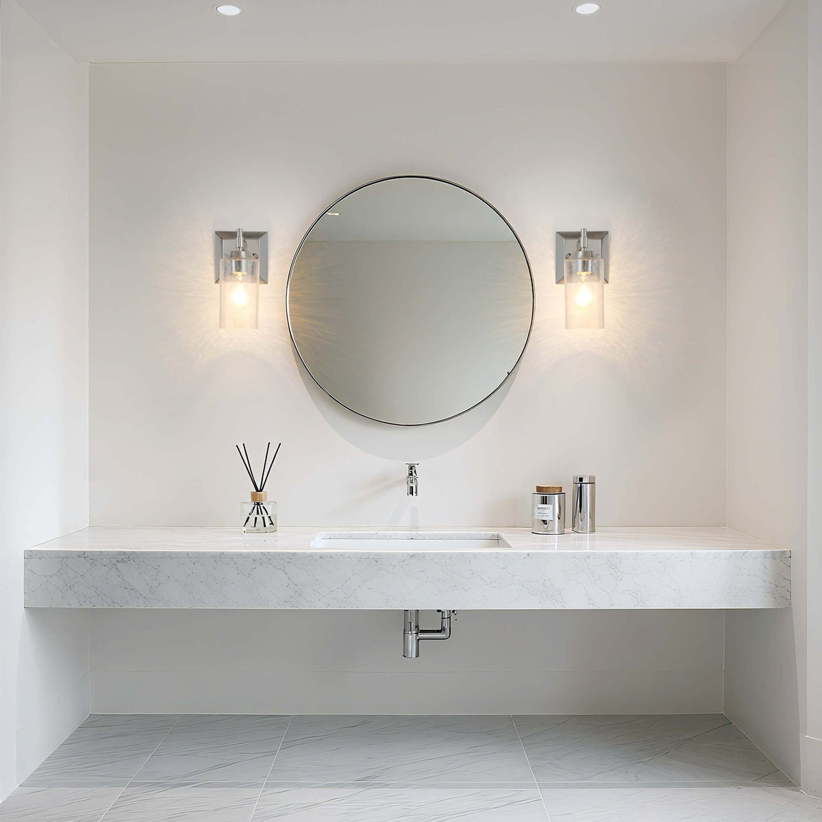Golden Lighting Brilia 1-Light Wall Sconce | Transitional Polished Nickel and Hammered Water Glass | Bathroom & Hallway | Model 5189-WSC PN-HWG