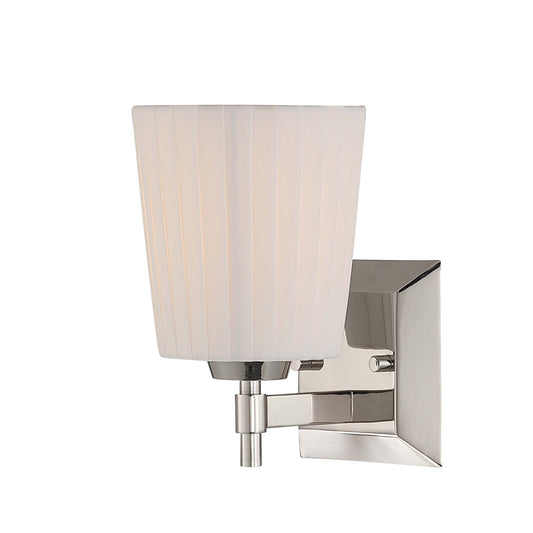 Golden Lighting Brilia 5.5in 1-Light Wall Sconce | Transitional Polished Nickel and Pleated Fabric | Bathroom & Hallway | Model 5189-WSC PN-PLT