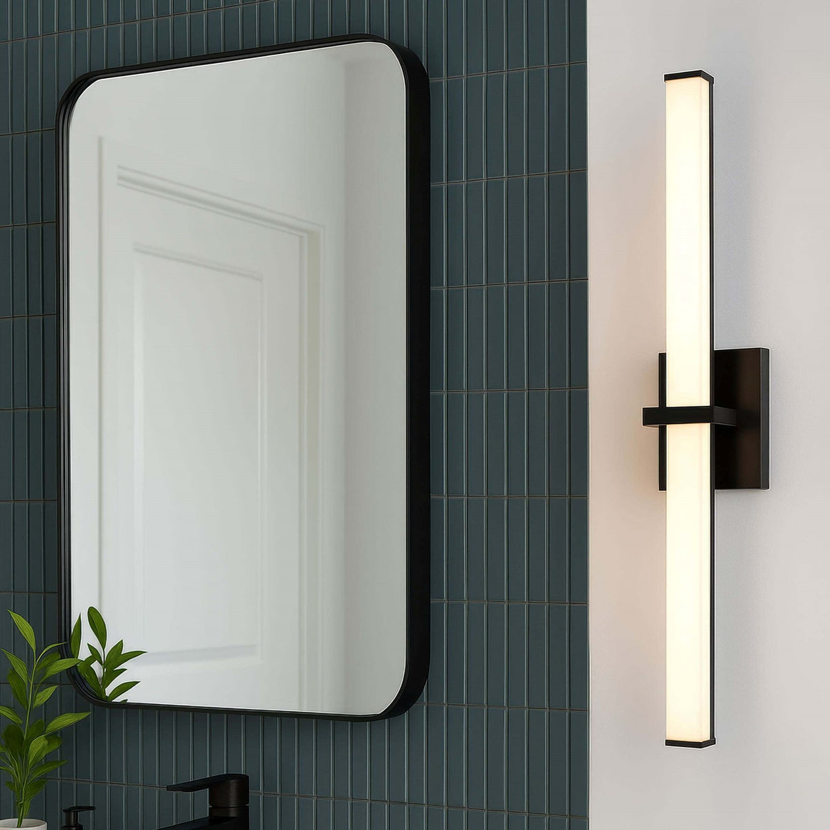 Golden Lighting Elon 30in 1-Light LED Vanity Light | Modern Matte Black and Opal Glass | Bathroom | 30 x 3.75 x 4.75 in | Model 5623-B30 BLK-OP
