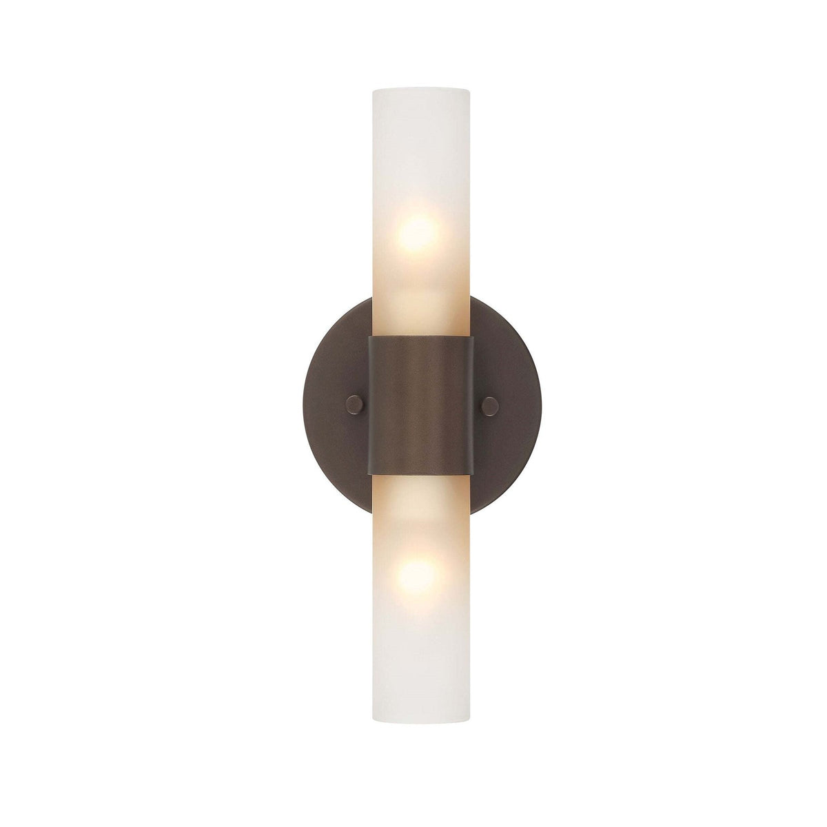 Golden Lighting Lyssna Cirkel 5in 2-Light Wall Sconce | Modern Bronze and Etched Bronze Ombre Glass | Bathroom & Hallway | Model 5803-2W MDB-EBO