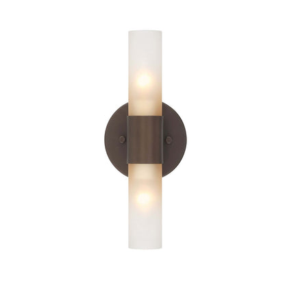 Golden Lighting Lyssna Cirkel 5in 2-Light Wall Sconce | Modern Bronze and Etched Bronze Ombre Glass | Bathroom & Hallway | Model 5803-2W MDB-EBO