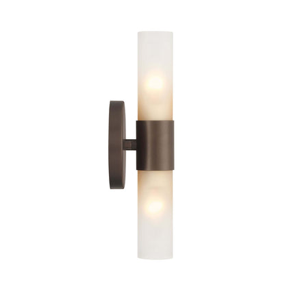 Golden Lighting Lyssna Cirkel 5in 2-Light Wall Sconce | Modern Bronze and Etched Bronze Ombre Glass | Bathroom & Hallway | Model 5803-2W MDB-EBO