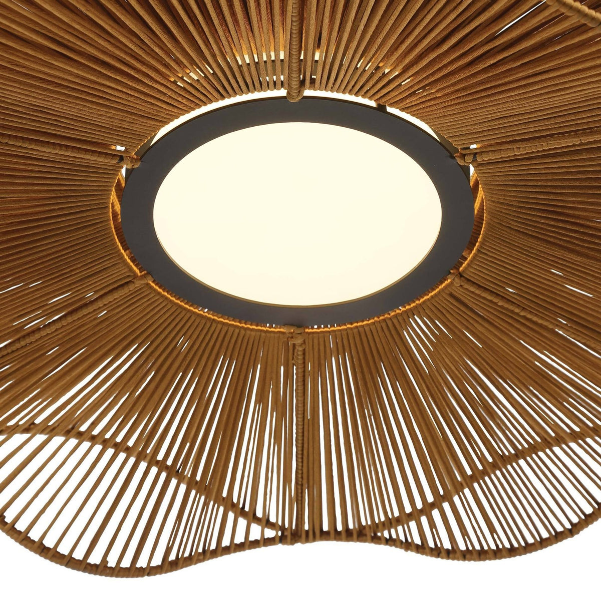 Golden Lighting Whisper 24in LED Pendant | Bohemian Latte Rope and Steel | Kitchen Island & Dining Room | 23.63 x 23.63 x 8.5 in | Model 6300-24 LAT