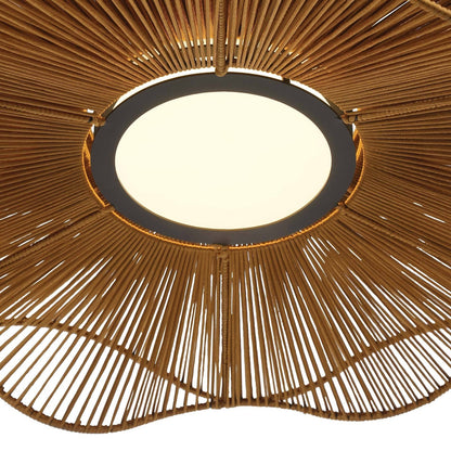 Golden Lighting Whisper 24in LED Pendant | Bohemian Latte Rope and Steel | Kitchen Island & Dining Room | 23.63 x 23.63 x 8.5 in | Model 6300-24 LAT