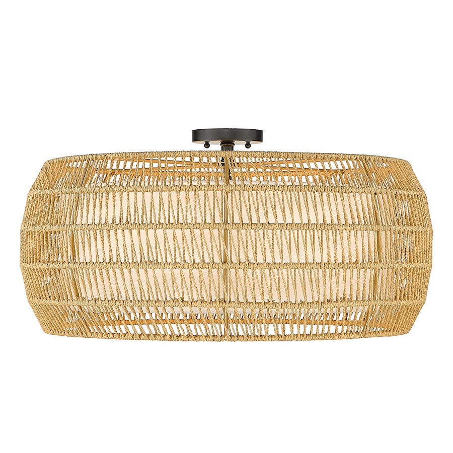Golden Lighting Everly Semi-Flush, Black/Natural Rattan