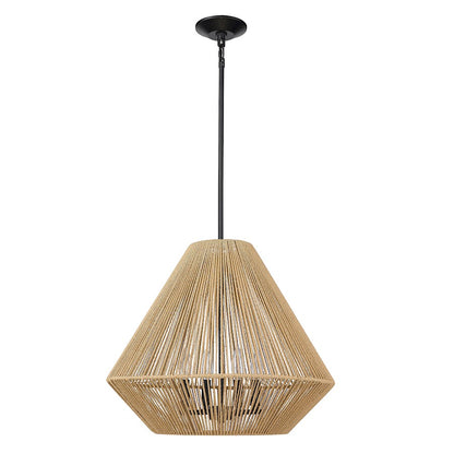 4 Light Pendant, Black/Natural Rope