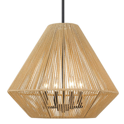4 Light Pendant, Black/Natural Rope