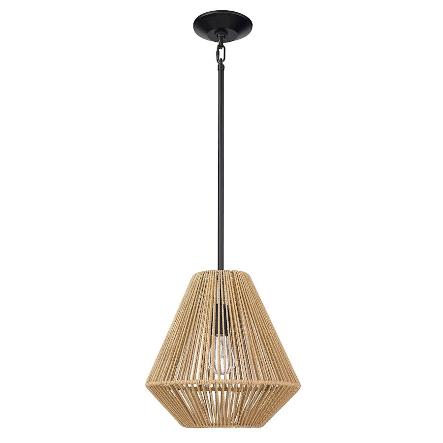 1 Light Pendant, Black/Natural Rope