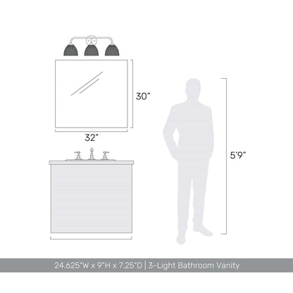 Golden Lighting Shepard 25in 3-Light Vanity Light | Farmhouse Modern Brass and Modern Brass Steel | Bathroom & Entryway | Model 6950-BA3 MBS-MBS