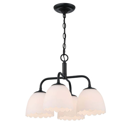 Golden Lighting Dorinda 18in 4-Light Pendant | Country Farmhouse Matte Black and Opal Glass | Kitchen Island & Dining Room | Model 6954-4P BLK-OP