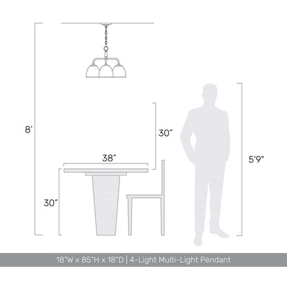 Golden Lighting Dorinda 18in 4-Light Pendant | Country Farmhouse Matte Black and Opal Glass | Kitchen Island & Dining Room | Model 6954-4P BLK-OP