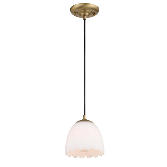 Golden Lighting Dorinda 6.5in 1-Light Pendant | Country Farmhouse Brushed Champagne Brass and Opal Glass | Kitchen Island | Model 6954-M1L BCB-OP