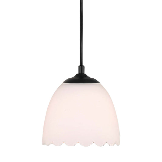 Golden Lighting Dorinda 6in 1-Light Pendant | Country Farmhouse Matte Black and Opal Glass | Kitchen Island & Dining Nook | Model 6954-M1L BLK-OP