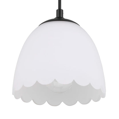Golden Lighting Dorinda 6in 1-Light Pendant | Country Farmhouse Matte Black and Opal Glass | Kitchen Island & Dining Nook | Model 6954-M1L BLK-OP