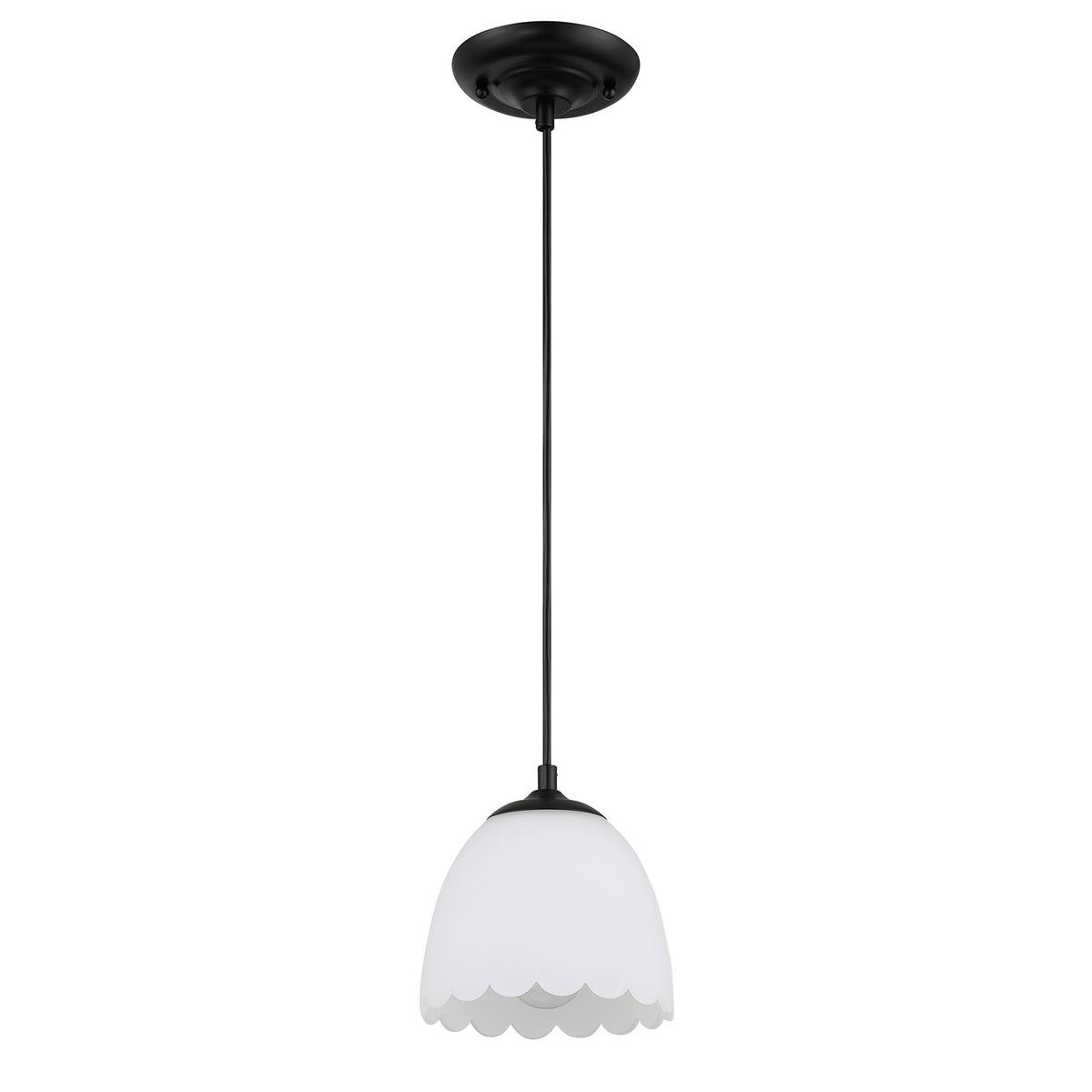 Golden Lighting Dorinda 6in 1-Light Pendant | Country Farmhouse Matte Black and Opal Glass | Kitchen Island & Dining Nook | Model 6954-M1L BLK-OP