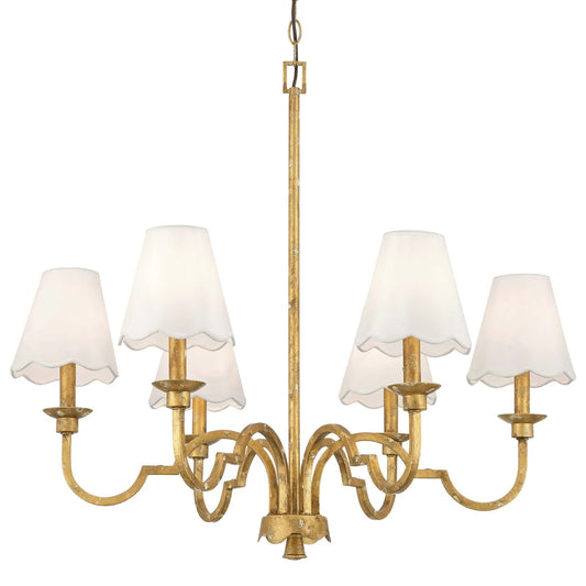 Golden Lighting Cheshire 31in 6-Light Chandelier | Traditional Vintage Gold and White Rayon Fabric | Dining Room & Foyer | Model 7008-6 VG-WY