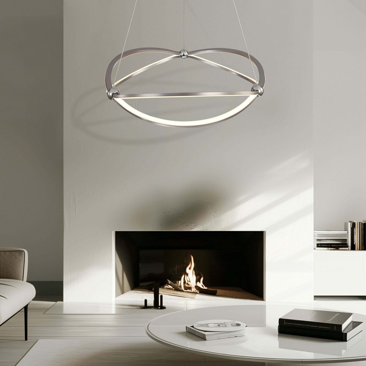 Golden Lighting Spirale 24in Integrated LED Chandelier | Modern Satin Nickel Aluminum and Steel | Dining Room & Foyer | Model 7916-24 SNC
