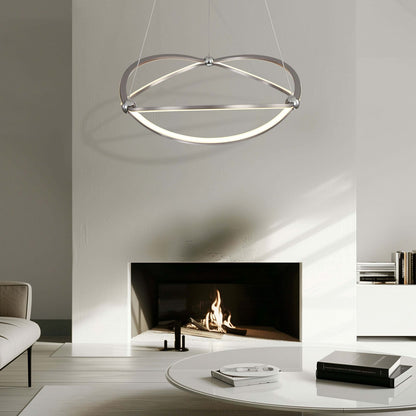 Golden Lighting Spirale 24in Integrated LED Chandelier | Modern Satin Nickel Aluminum and Steel | Dining Room & Foyer | Model 7916-24 SNC