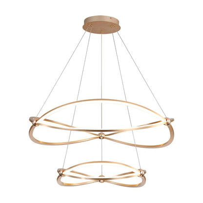 Golden Lighting Spirale 32in 2-Tier Integrated LED Chandelier | Modern Anodized Gold Aluminum and Steel | Dining Room & Foyer | Model 7916-32-19 AGL