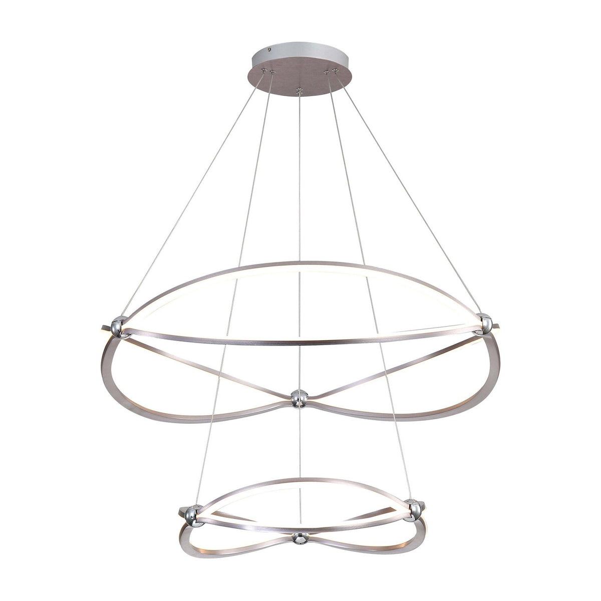 Golden Lighting Spirale 32in 2-Tier LED Chandelier | Modern Satin Nickel Aluminum and Steel | Dining Room & Foyer | Model 7916-32-19 SNC