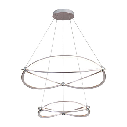 Golden Lighting Spirale 32in 2-Tier LED Chandelier | Modern Satin Nickel Aluminum and Steel | Dining Room & Foyer | Model 7916-32-19 SNC
