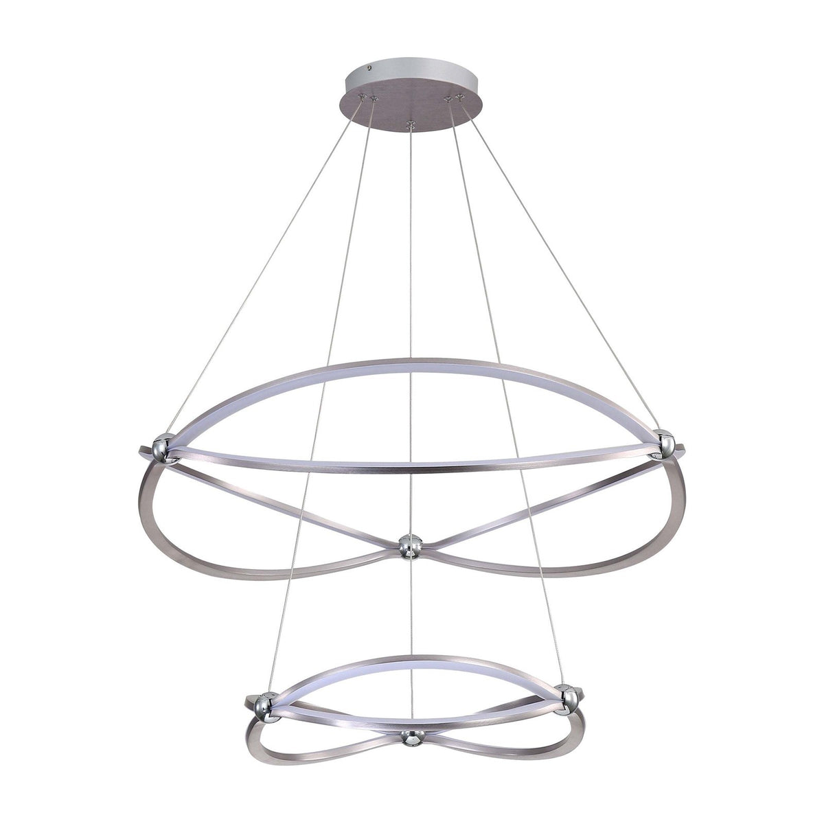 Golden Lighting Spirale 32in 2-Tier LED Chandelier | Modern Satin Nickel Aluminum and Steel | Dining Room & Foyer | Model 7916-32-19 SNC