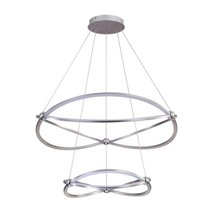 Golden Lighting Spirale 32in 2-Tier LED Chandelier | Modern Satin Nickel Aluminum and Steel | Dining Room & Foyer | Model 7916-32-19 SNC