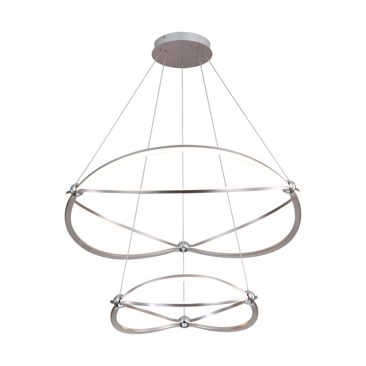 Golden Lighting Spirale 32in 2-Tier LED Chandelier | Modern Satin Nickel Aluminum and Steel | Dining Room & Foyer | Model 7916-32-19 SNC