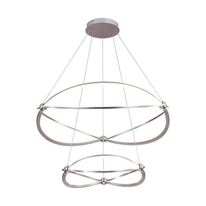 Golden Lighting Spirale 32in 2-Tier LED Chandelier | Modern Satin Nickel Aluminum and Steel | Dining Room & Foyer | Model 7916-32-19 SNC