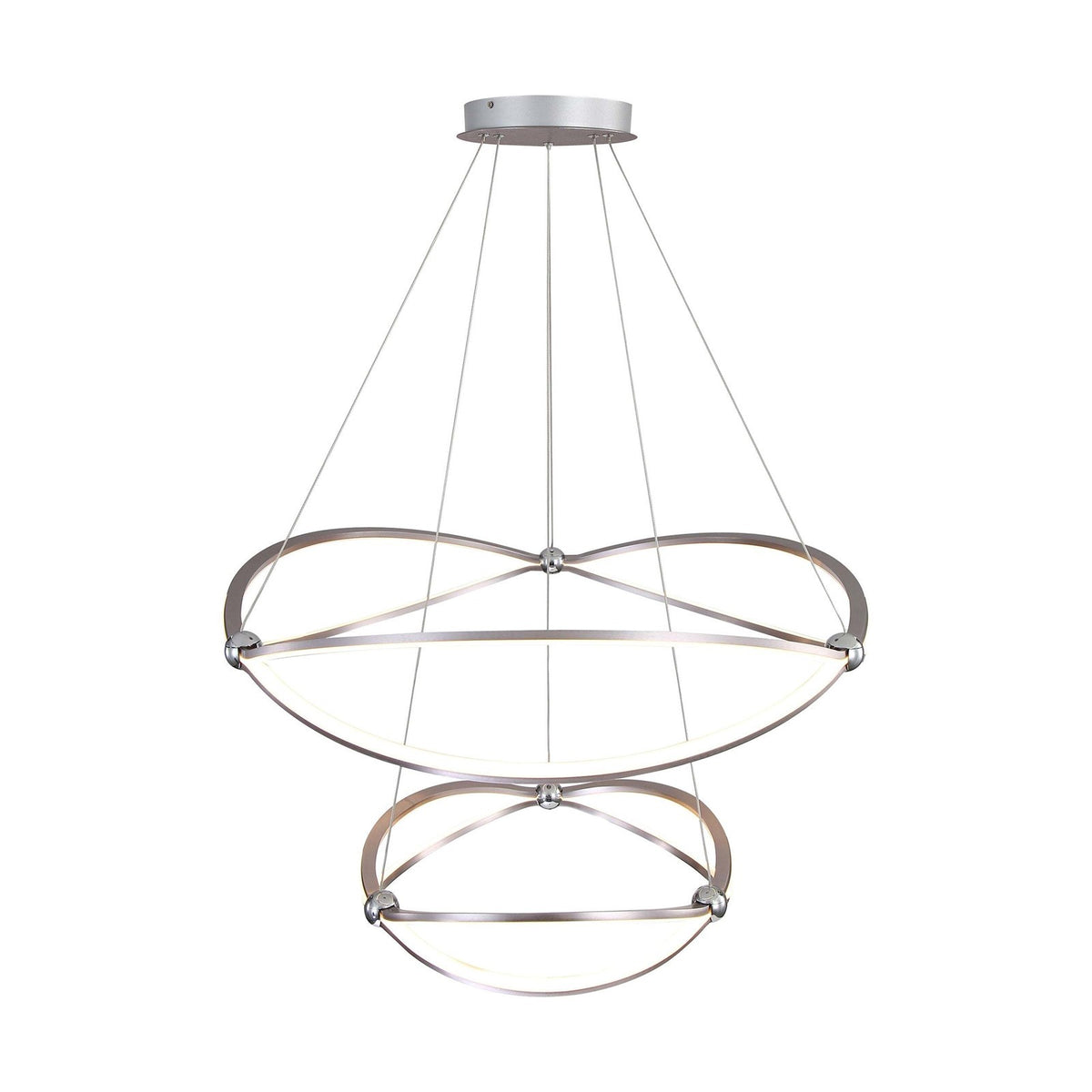 Golden Lighting Spirale 32in 2-Tier LED Chandelier | Modern Satin Nickel Aluminum and Steel | Dining Room & Foyer | Model 7916-32-19 SNC
