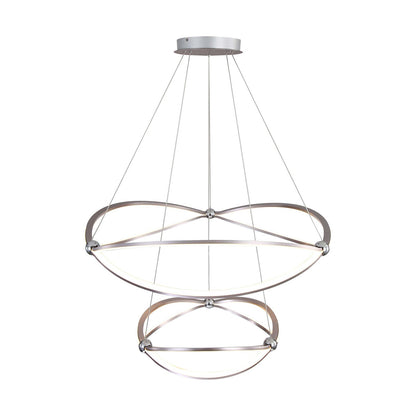 Golden Lighting Spirale 32in 2-Tier LED Chandelier | Modern Satin Nickel Aluminum and Steel | Dining Room & Foyer | Model 7916-32-19 SNC
