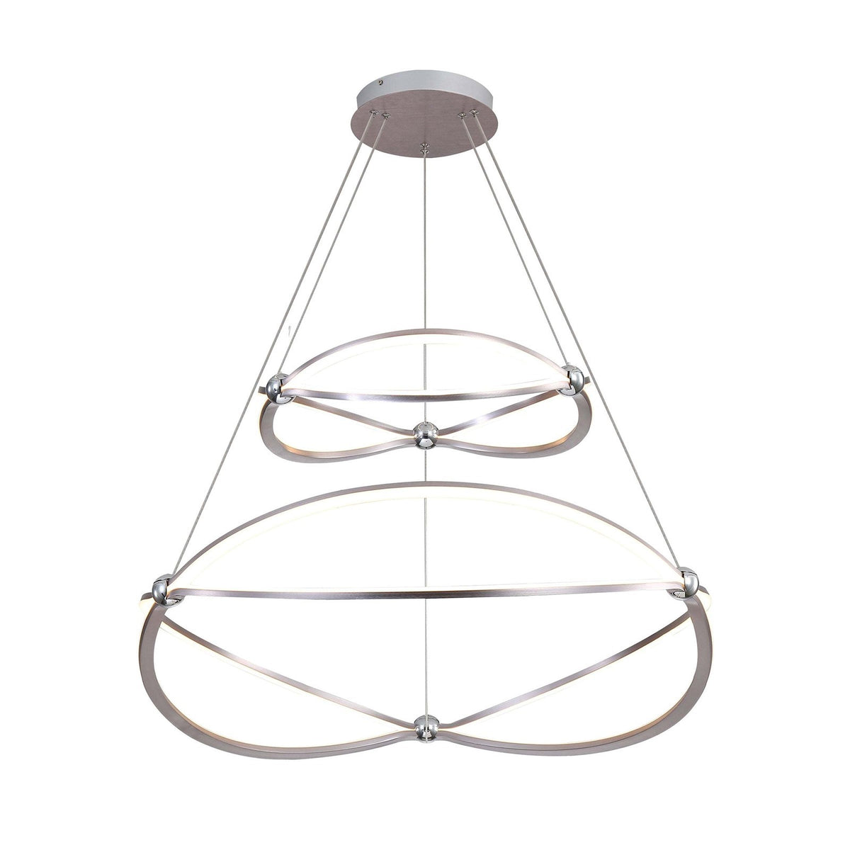 Golden Lighting Spirale 32in 2-Tier LED Chandelier | Modern Satin Nickel Aluminum and Steel | Dining Room & Foyer | Model 7916-32-19 SNC