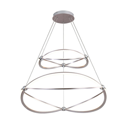 Golden Lighting Spirale 32in 2-Tier LED Chandelier | Modern Satin Nickel Aluminum and Steel | Dining Room & Foyer | Model 7916-32-19 SNC