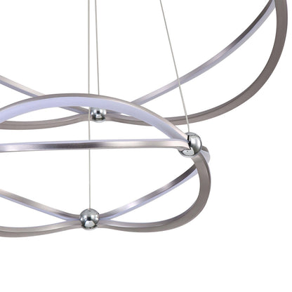 Golden Lighting Spirale 32in 2-Tier LED Chandelier | Modern Satin Nickel Aluminum and Steel | Dining Room & Foyer | Model 7916-32-19 SNC