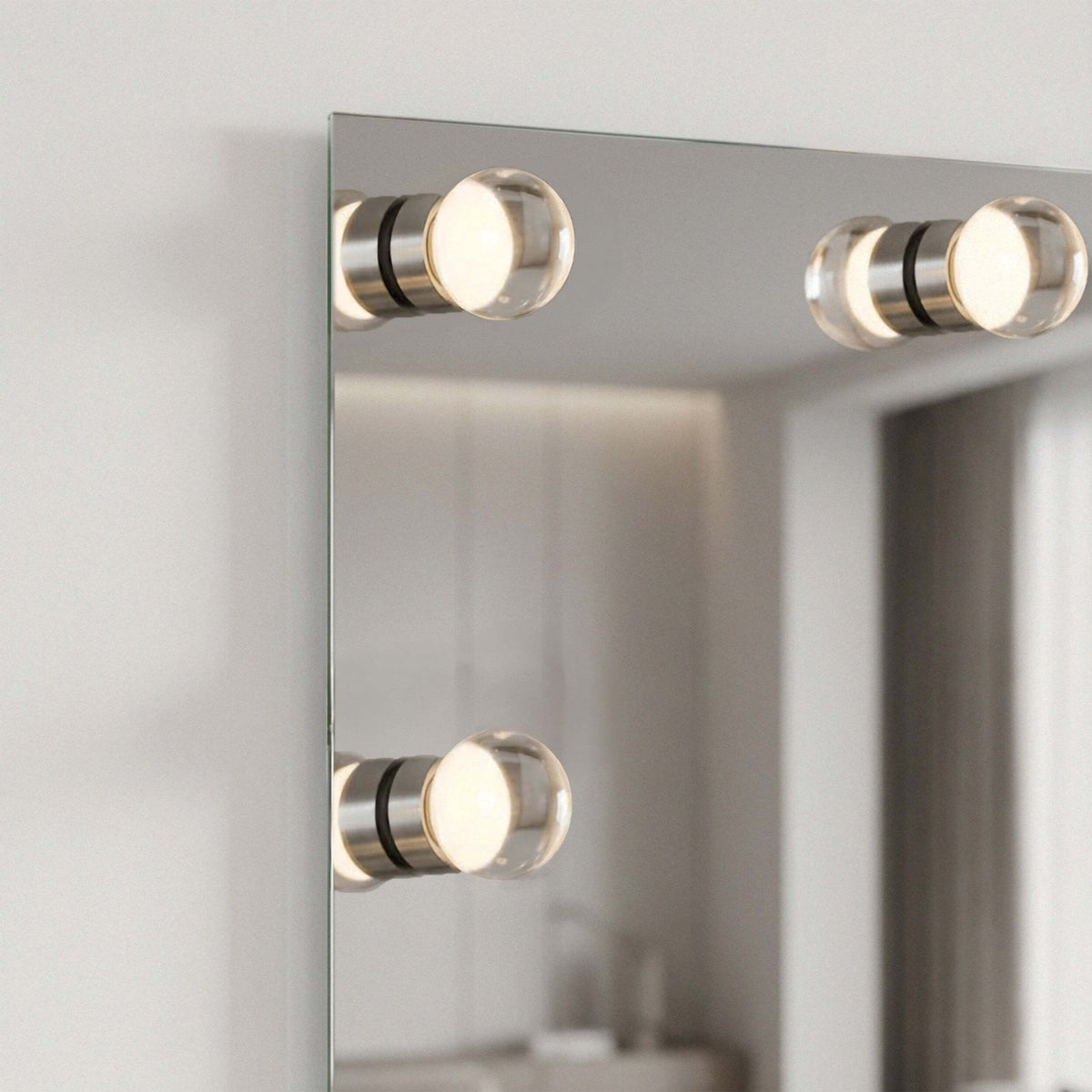 Golden Lighting StarLight 24in Lighted Vanity Mirror | Modern Matte White Steel and Clear Acrylic Globe | Bathroom & Dressing | Model 8195-24M WHT-A