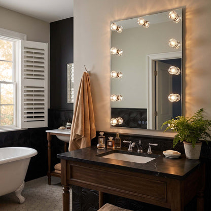 Golden Lighting Starlight 24in LED Lighted Mirror | Modern Matte White and Cut Crystal | Bathroom & Dressing Room Vanity | Model 8195-24M WHT-C