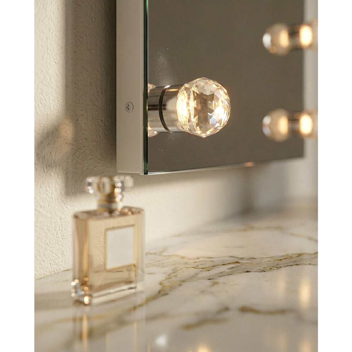 Golden Lighting StarLight 30in Lighted Mirror | Modern Matte White Steel with Clear Acrylic Globe | Bathroom & Vanity | Model 8195-30M WHT-A