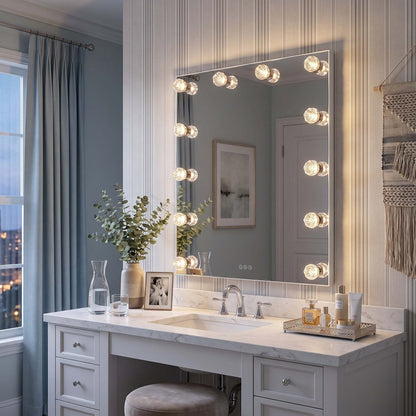 Golden Lighting Starlight 30in Rectangular LED Lighted Mirror | Modern Matte White Steel and Clear Glass Rose | Bathroom | Model 8195-30M WHT-B