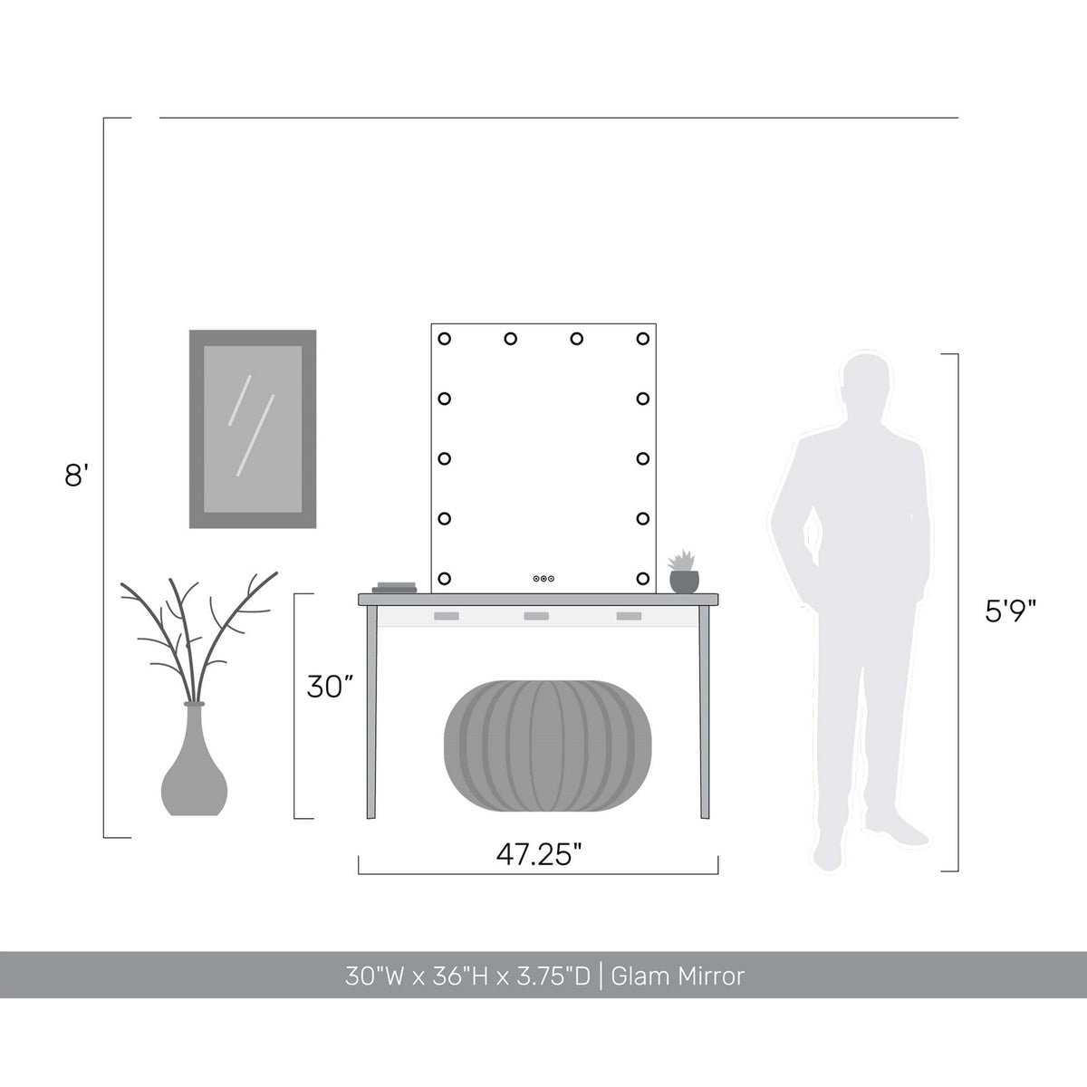 Golden Lighting Starlight 30in Rectangular LED Lighted Mirror | Modern Matte White Steel and Clear Glass Rose | Bathroom | Model 8195-30M WHT-B