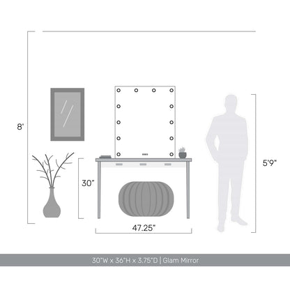 Golden Lighting Starlight 30in Rectangular LED Lighted Mirror | Modern Matte White Steel and Clear Glass Rose | Bathroom | Model 8195-30M WHT-B
