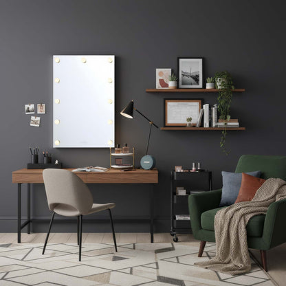 Golden Lighting StarLight 48in LED Lighted Mirror | Modern Matte White Steel and Cut Crystal | Bathroom & Dressing Room | Model 8195-48M WHT-C