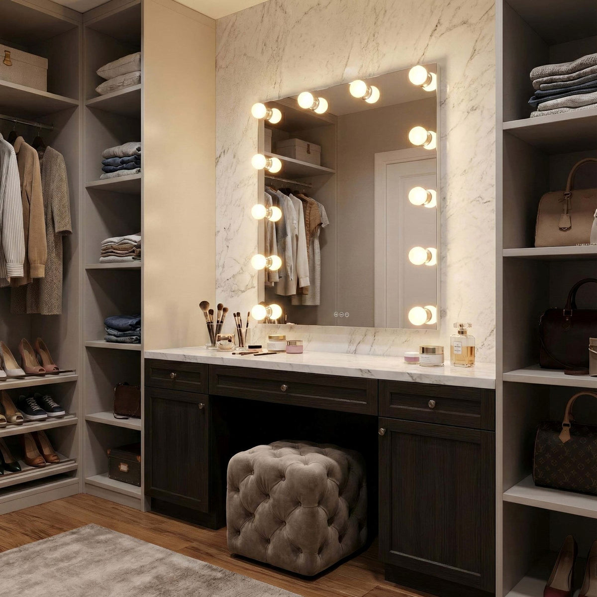 Golden Lighting StarLight 48in LED Lighted Mirror | Modern Matte White Steel and Cut Crystal | Bathroom & Dressing Room | Model 8195-48M WHT-C