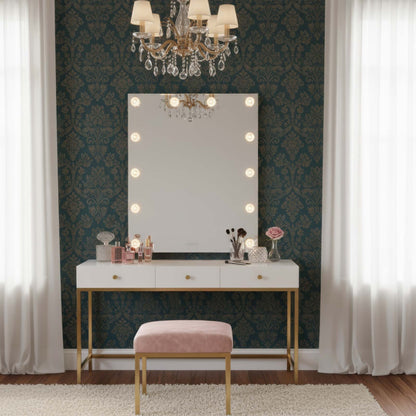 Golden Lighting StarLight 48in LED Lighted Mirror | Modern Matte White Steel and Cut Crystal | Bathroom & Dressing Room | Model 8195-48M WHT-C