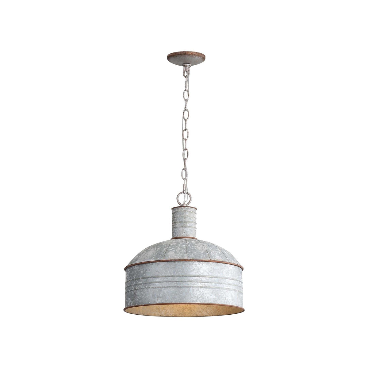 Golden Lighting Tinsmith 15in 1-Light Pendant | Rustic Aged Galvanized Steel and Galvanized Steel | Kitchen & Dining Room | Model 8801-M1L AGV-GV