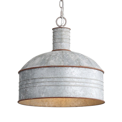 Golden Lighting Tinsmith 15in 1-Light Pendant | Rustic Aged Galvanized Steel and Galvanized Steel | Kitchen & Dining Room | Model 8801-M1L AGV-GV