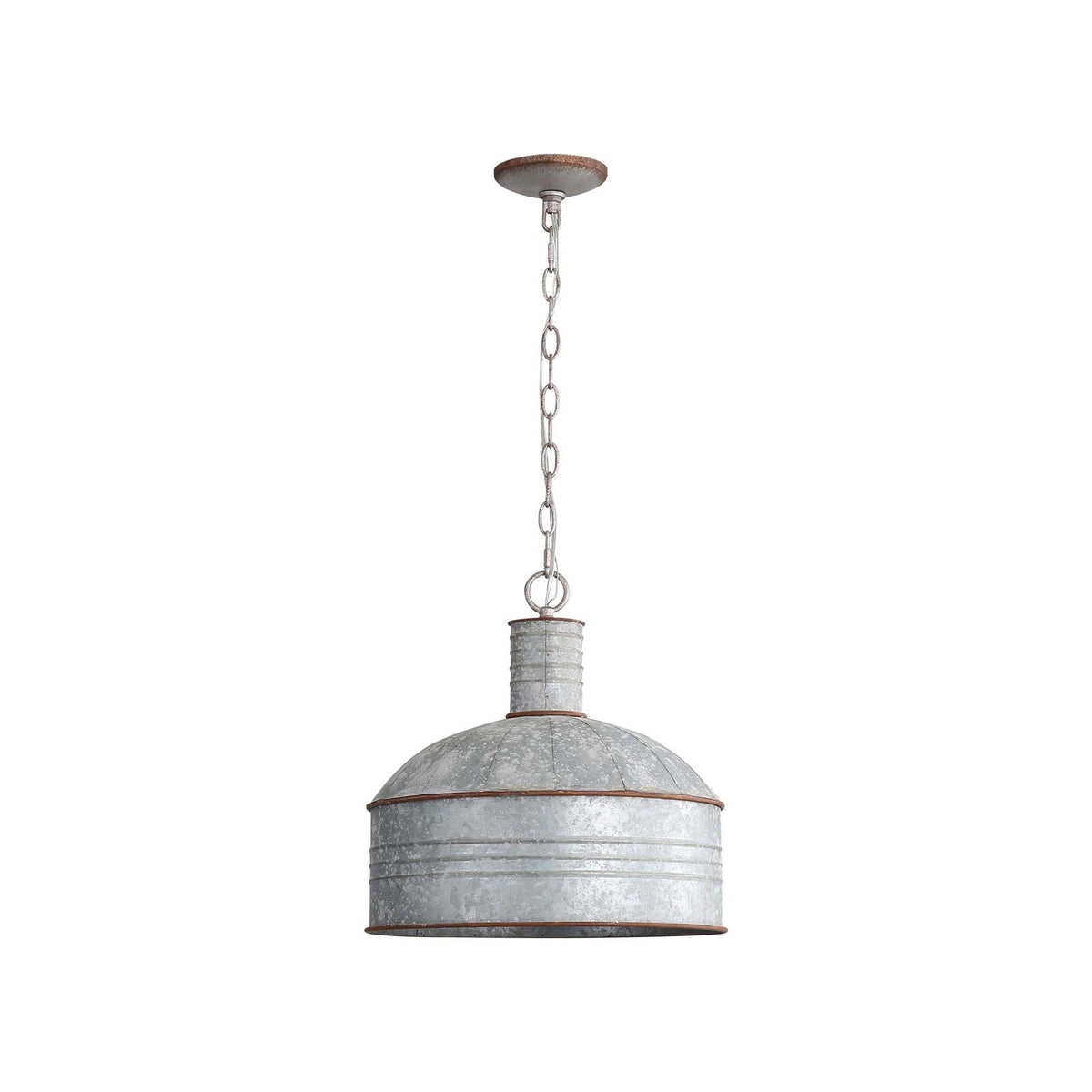 Golden Lighting Tinsmith 15in 1-Light Pendant | Rustic Aged Galvanized Steel and Galvanized Steel | Kitchen & Dining Room | Model 8801-M1L AGV-GV