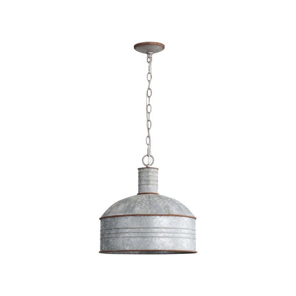 Golden Lighting Tinsmith 15in 1-Light Pendant | Rustic Aged Galvanized Steel and Galvanized Steel | Kitchen & Dining Room | Model 8801-M1L AGV-GV