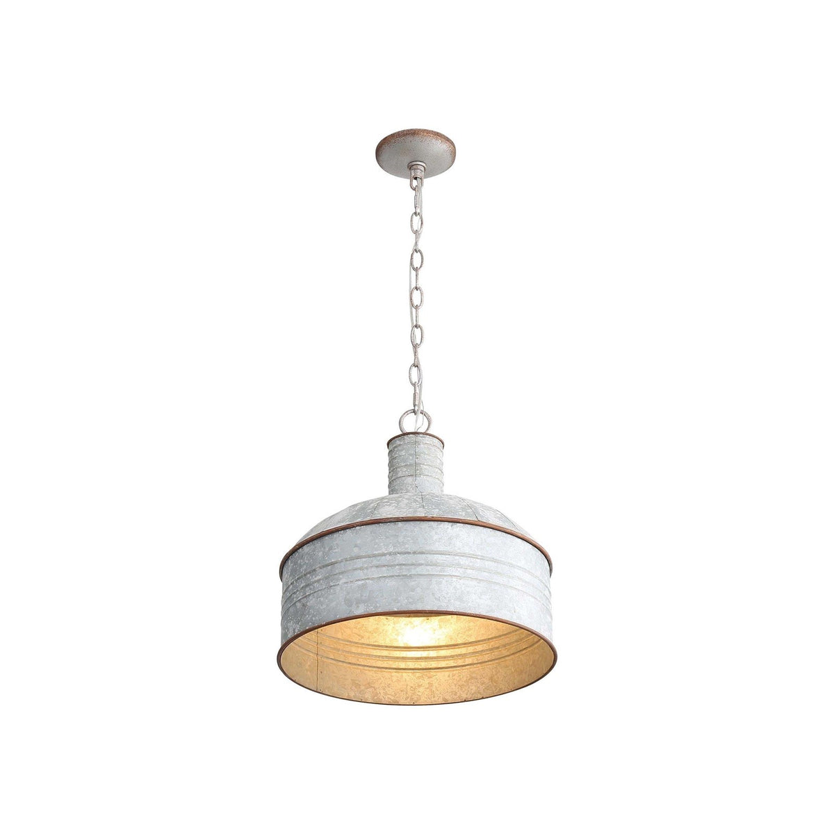 Golden Lighting Tinsmith 15in 1-Light Pendant | Rustic Aged Galvanized Steel and Galvanized Steel | Kitchen & Dining Room | Model 8801-M1L AGV-GV