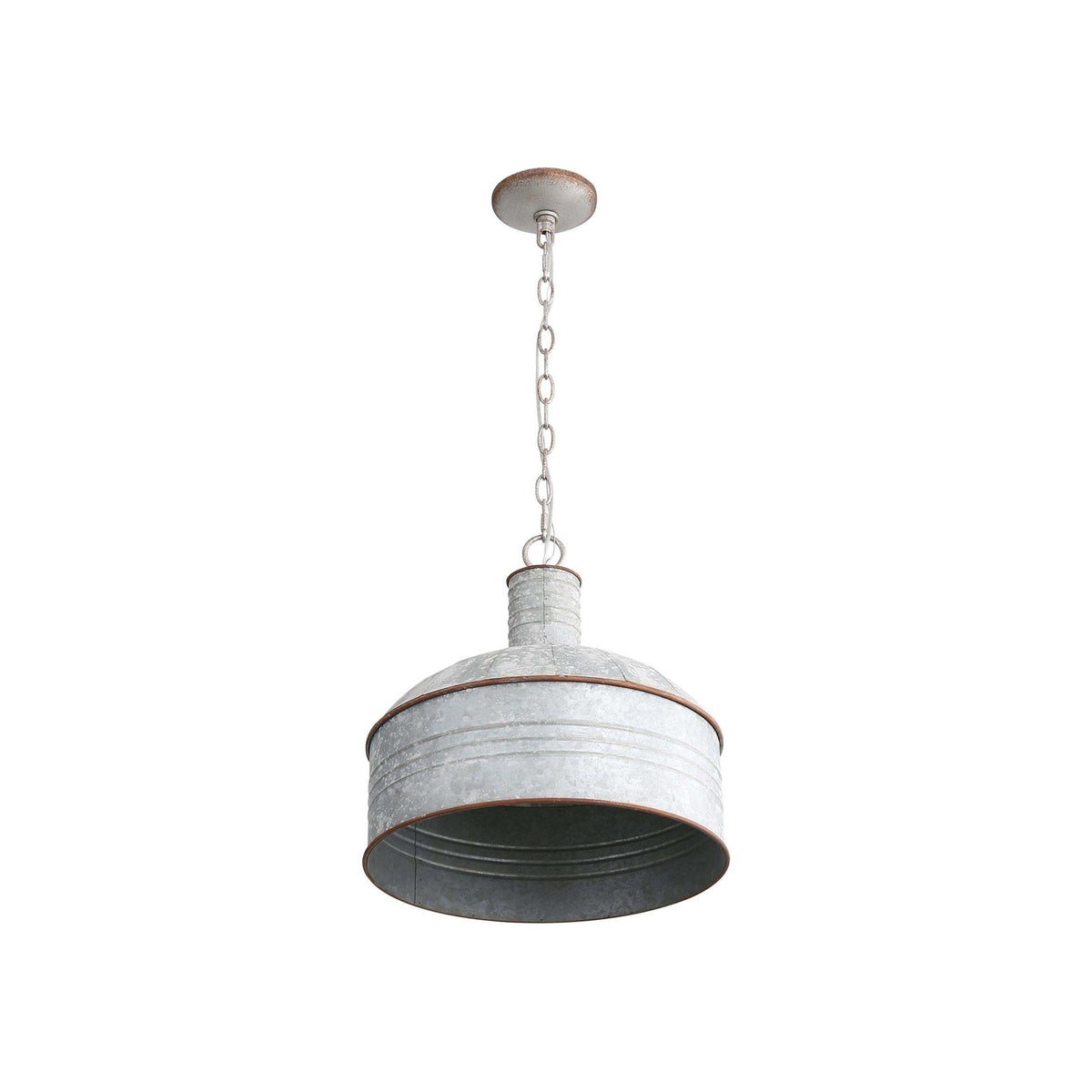 Golden Lighting Tinsmith 15in 1-Light Pendant | Rustic Aged Galvanized Steel and Galvanized Steel | Kitchen & Dining Room | Model 8801-M1L AGV-GV